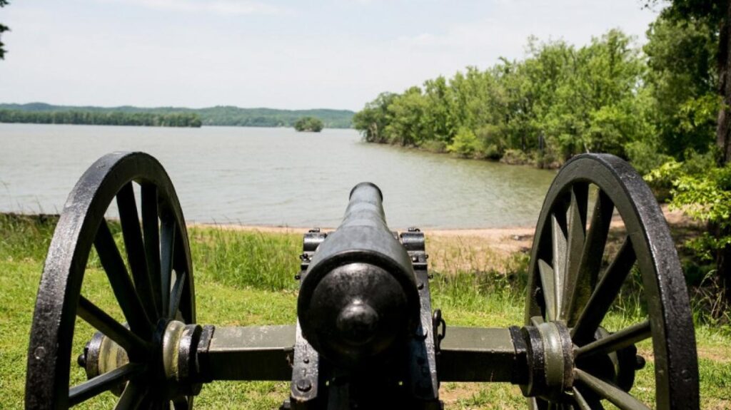 Historic cannon overlooking the Tennessee River near New Johnsonville, Tennessee