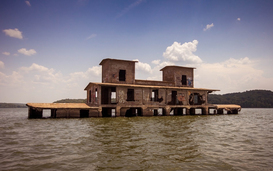 Historic structure surrounded by water in Houston County, Tennessee